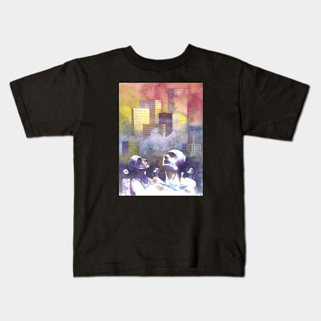 With the nose up between the towers Kids T-Shirt by Andreuccetti Art